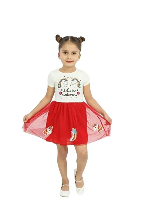 Детское платье с принтом Unicorn Printed Stylish Dress Generic Brands, Red