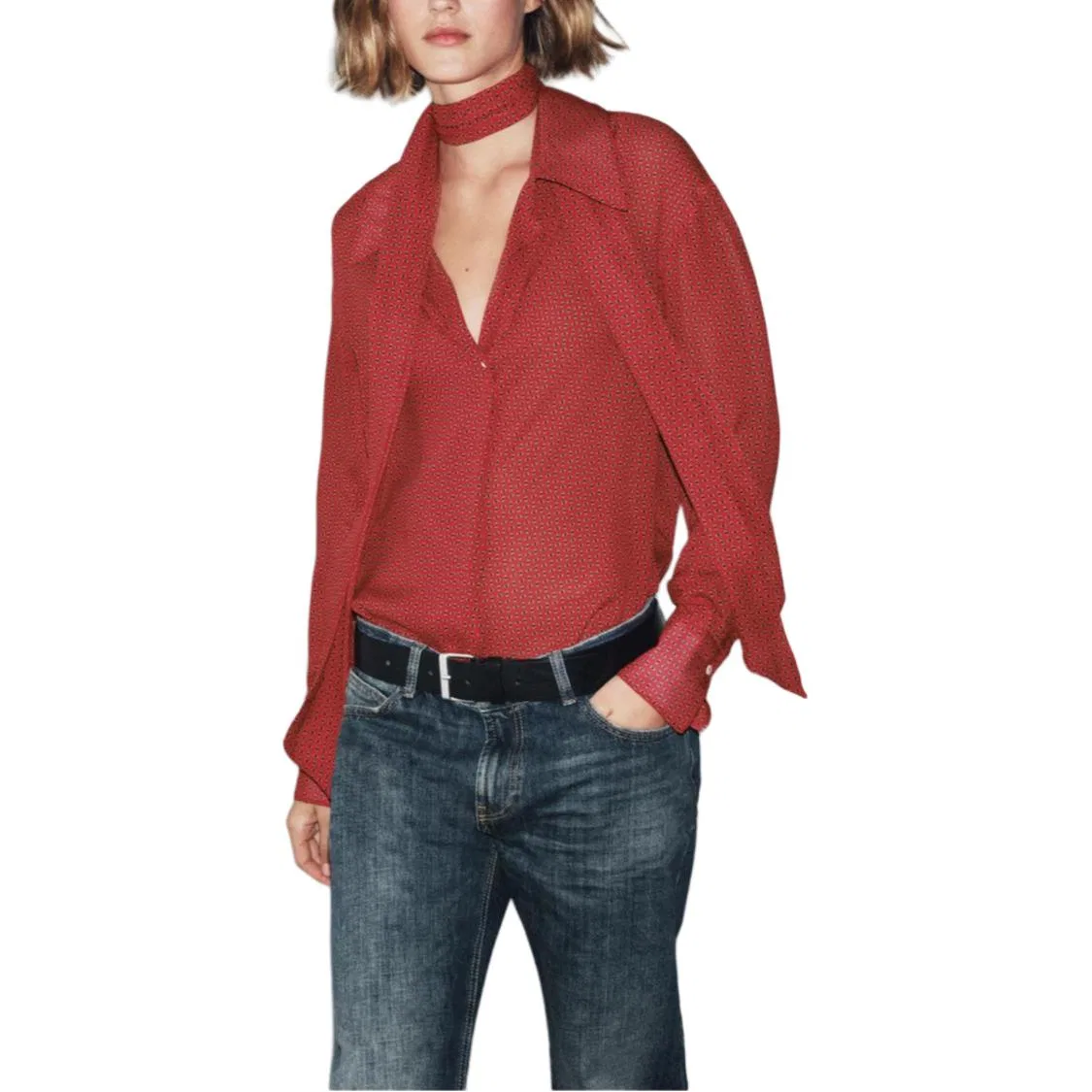Женская рубашка с лацканами ZW Shirts Red, ZARA, Red — фото 4