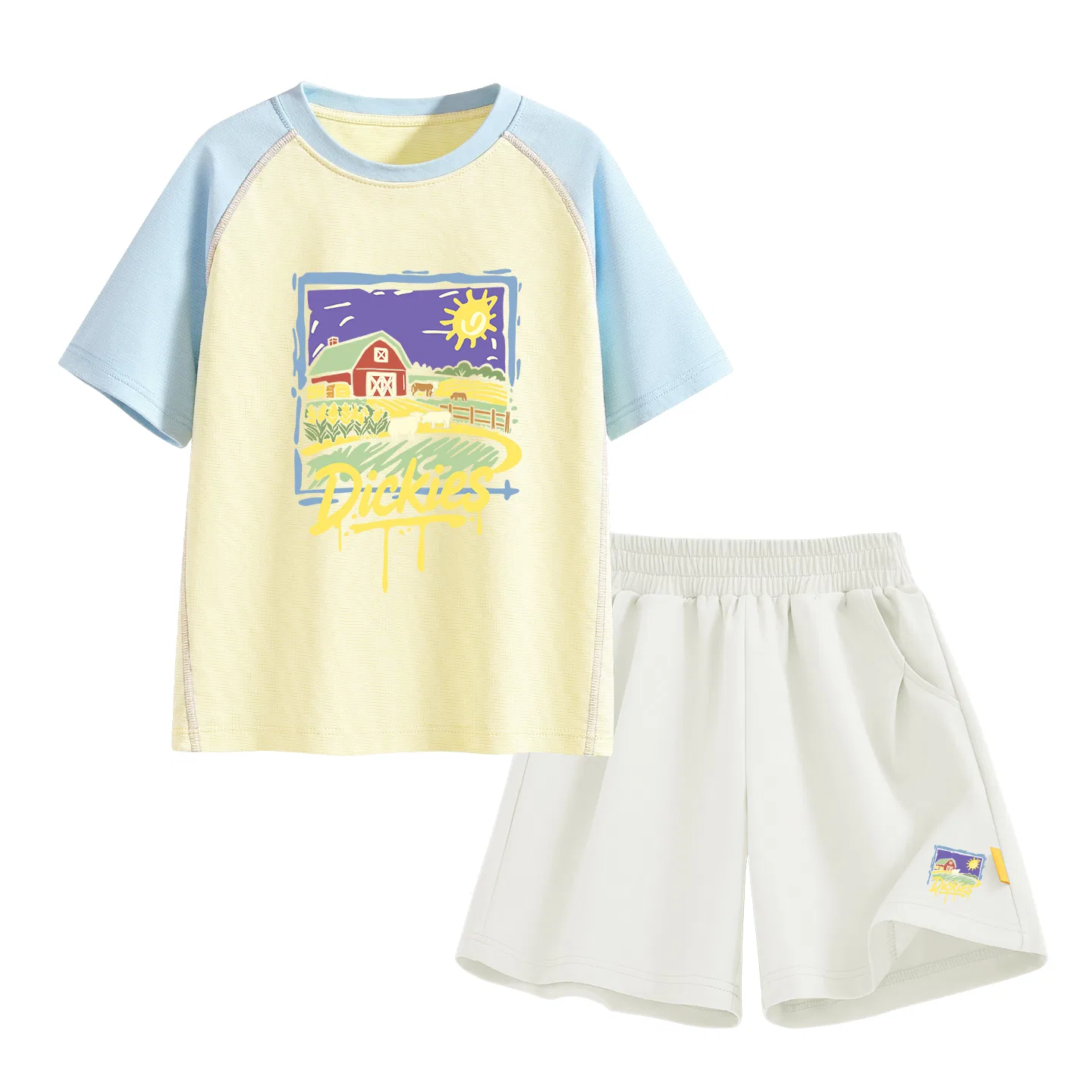 Детский комплект из футболки и шорт с принтом Suno Art Blue Yellow+Suno Art K_Bottom Right Mist White, Dickies, Suno Art Blue Yellow+Suno Art K_Bottom Right Mist White