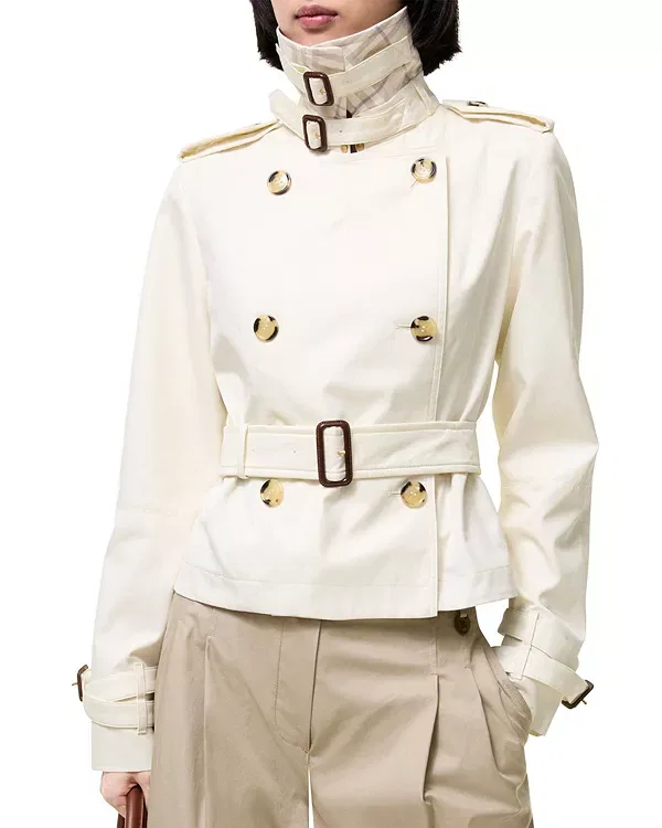 Женское пальто-тренч укороченное из тропической габардины Swarby Burberry, Tundra White
