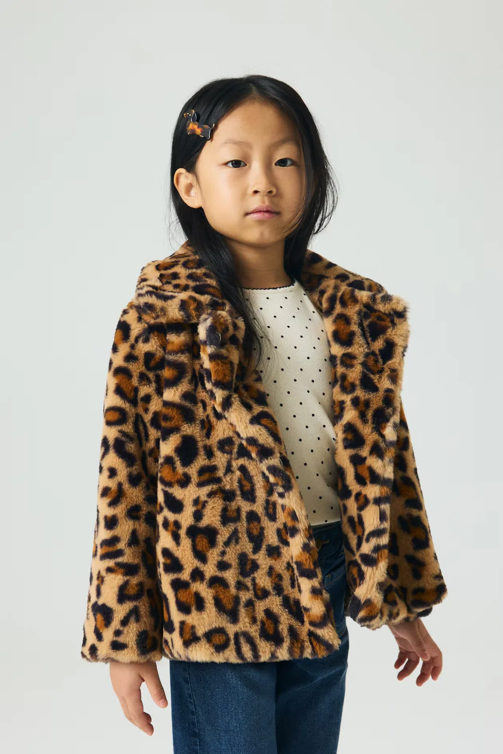 Пушистая куртка H&M, Beige/Leopardenprint