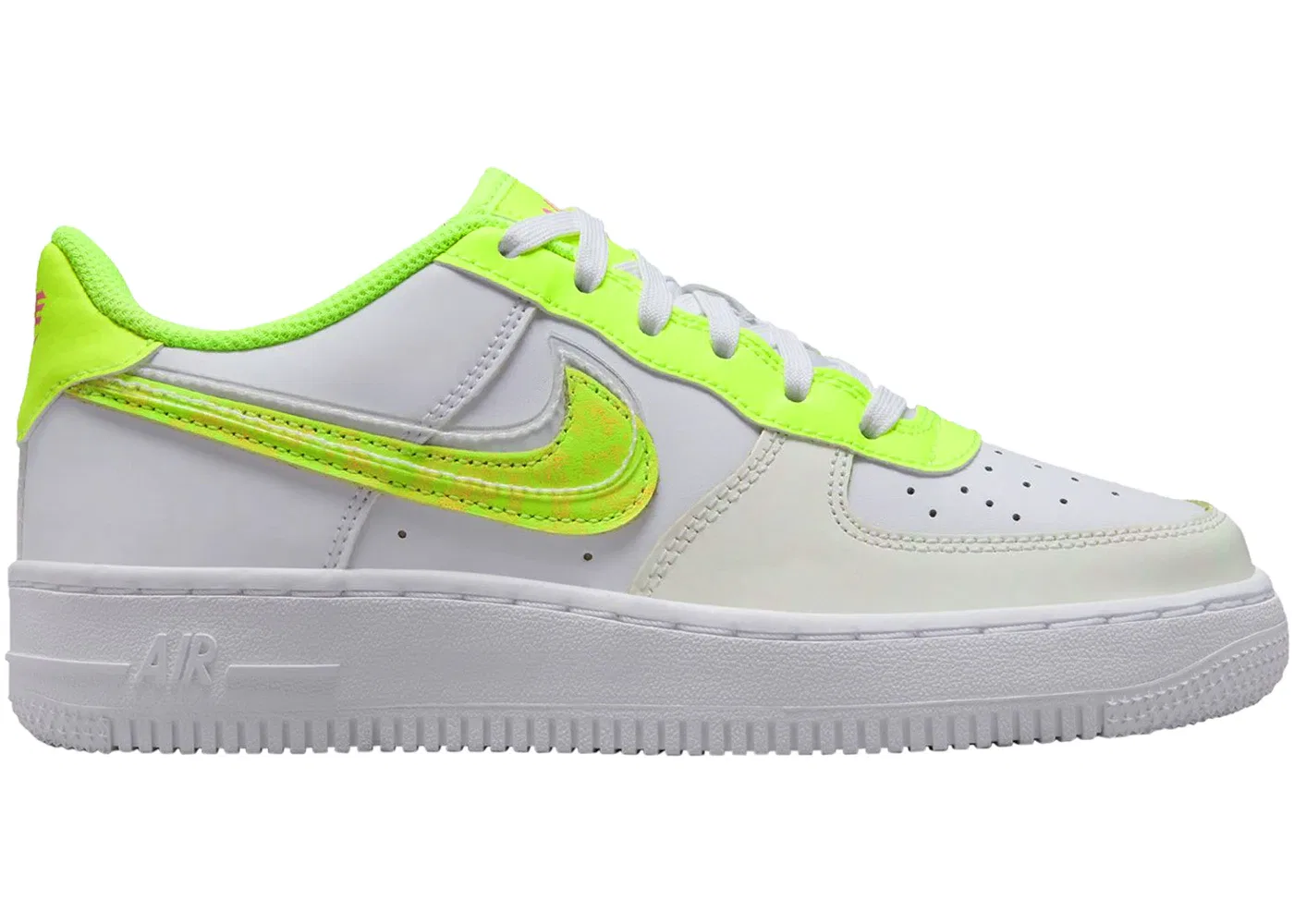 Детские кроссовки Lifestyle с кислотной отделкой Nike Air Force 1 Low LV8, White/Volt/Pink Glow/Multi-Color