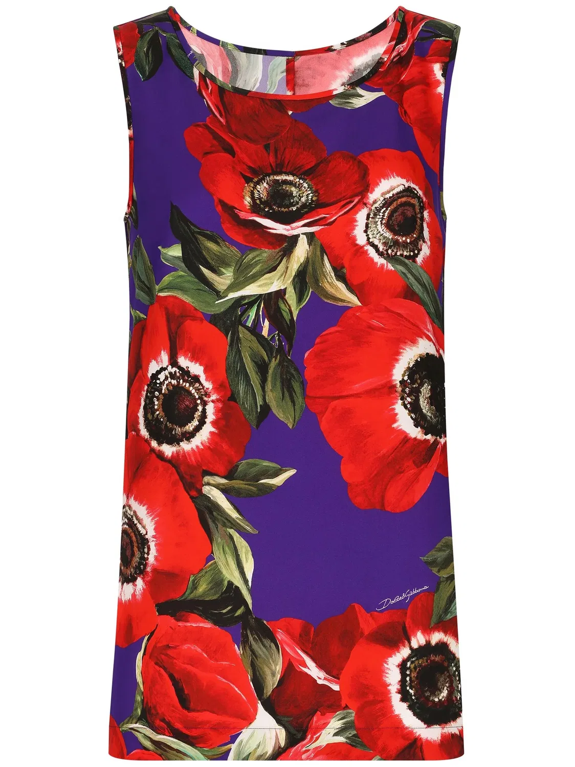 Топ из шелкового микса с маковым принтом Dolce & Gabbana, фиолетовый