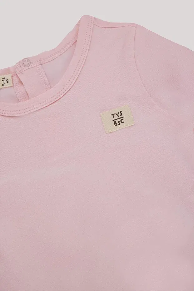 Детское боди-комбинезон для девочек с длинным рукавом Tyess Basic, Pink — фото 3