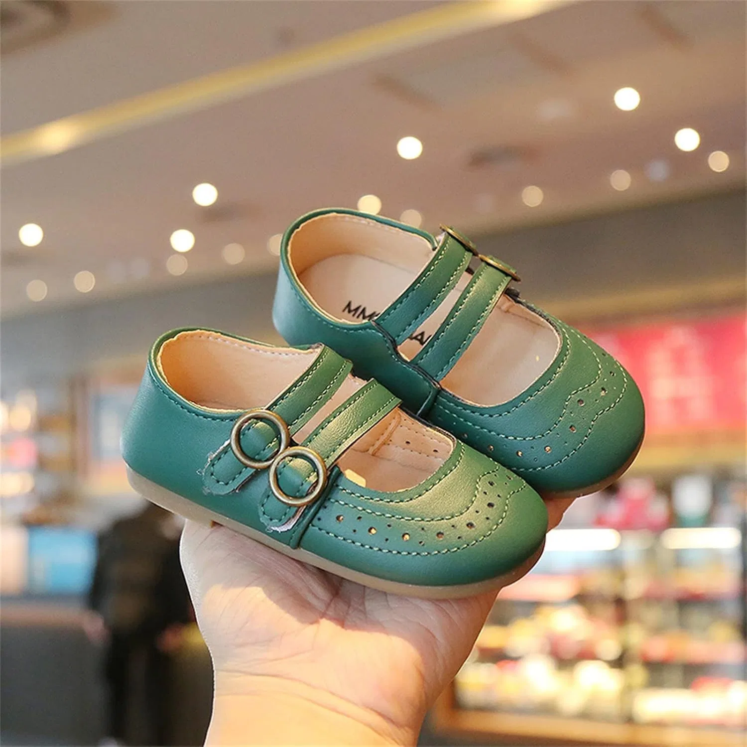 Детские ботинки для девочек с перфорацией Link Shoes Summer And Autumn, Green — фото 4