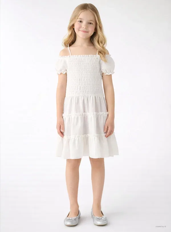Платье повседневное, 100% полиэстер, Day dress, Terranova, белый лен
