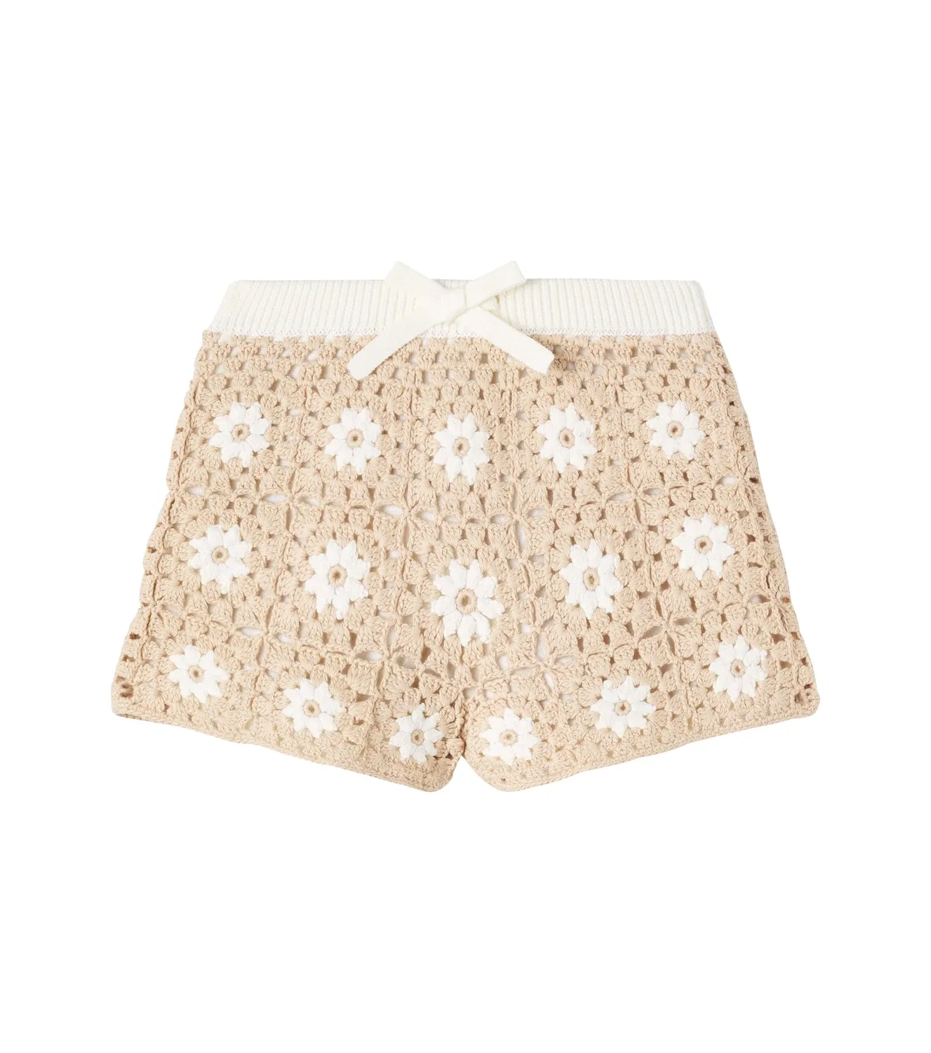 Шорты хлопковые с кружевным цветочным принтом Zimmermann Kids, бежевый