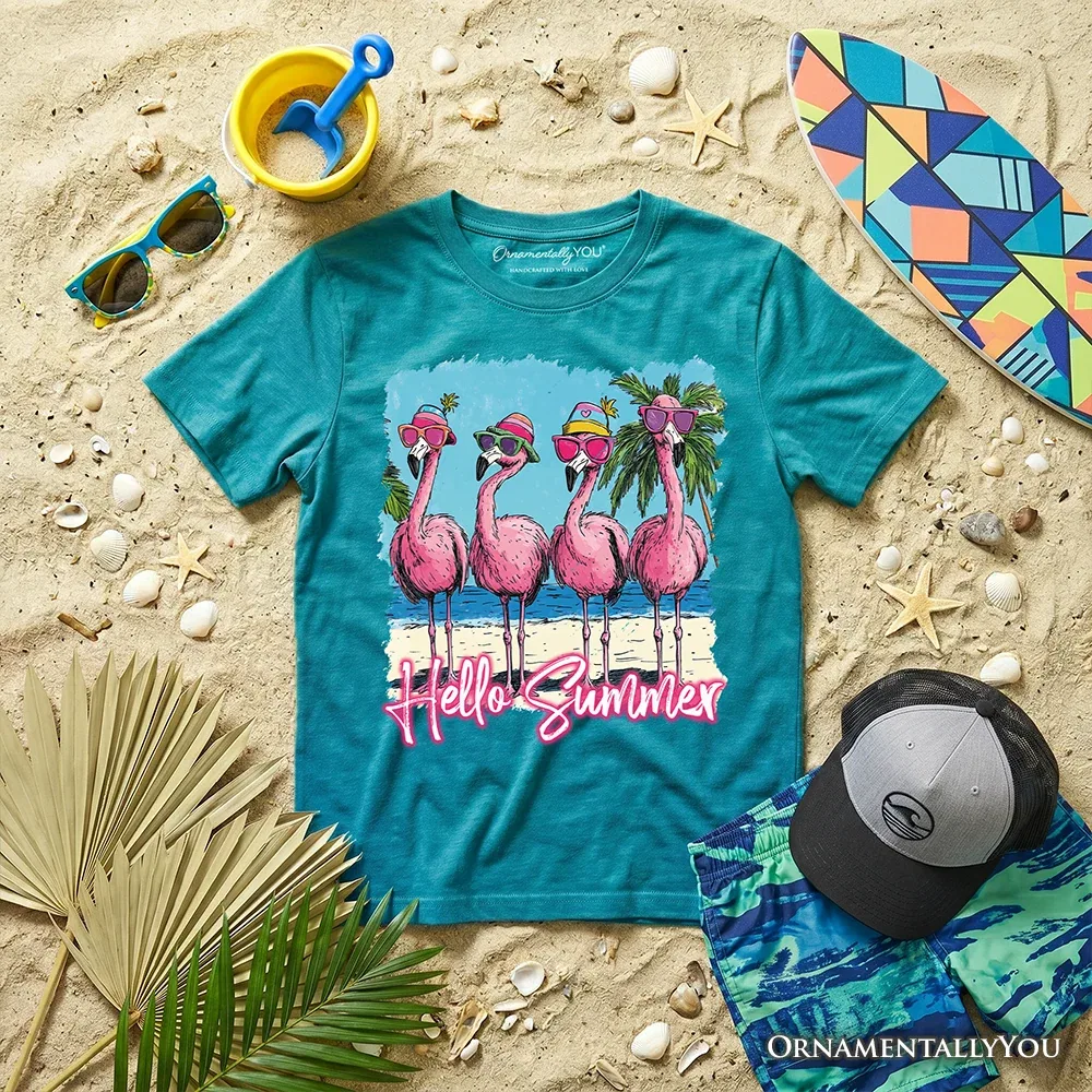 Детская футболка для мальчиков с принтом Flamingo Summer Vacation OrnamentallyYou, Tropical Blue