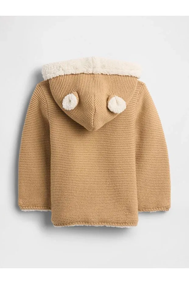 Детская куртка для девочек с капюшоном Sherpa Lined Hooded Cardigan Gap, Light Brown-001 — фото 3