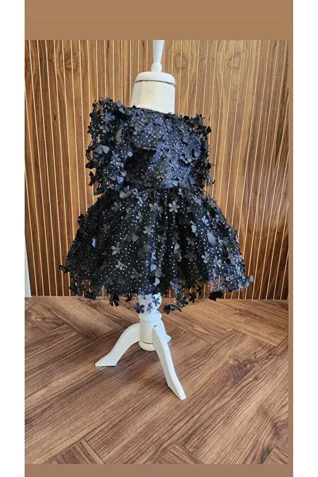 Детское платье для девочек с принтом Black Floral Tulle Dress Tozpembebaby, Black — фото 3