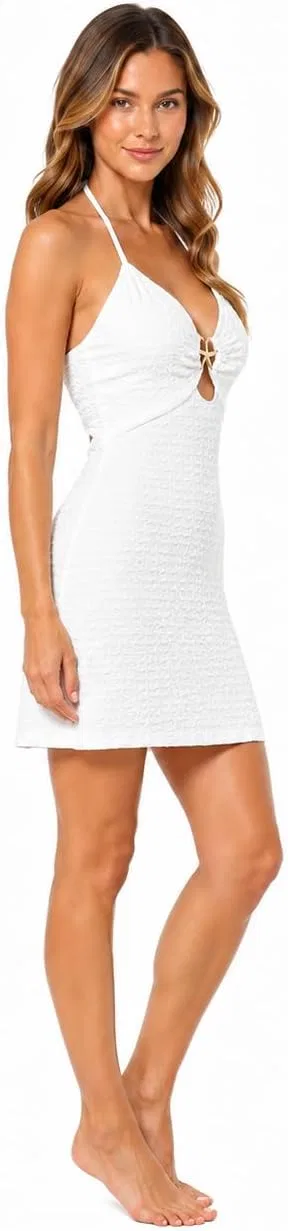 Женское летнее платье-мини с вырезом, без рукавов, белый — фото 2