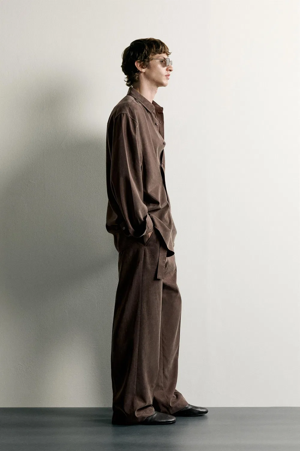 Свободная рубашка с перекрестным кроем ZARA, Dark brown — фото 4
