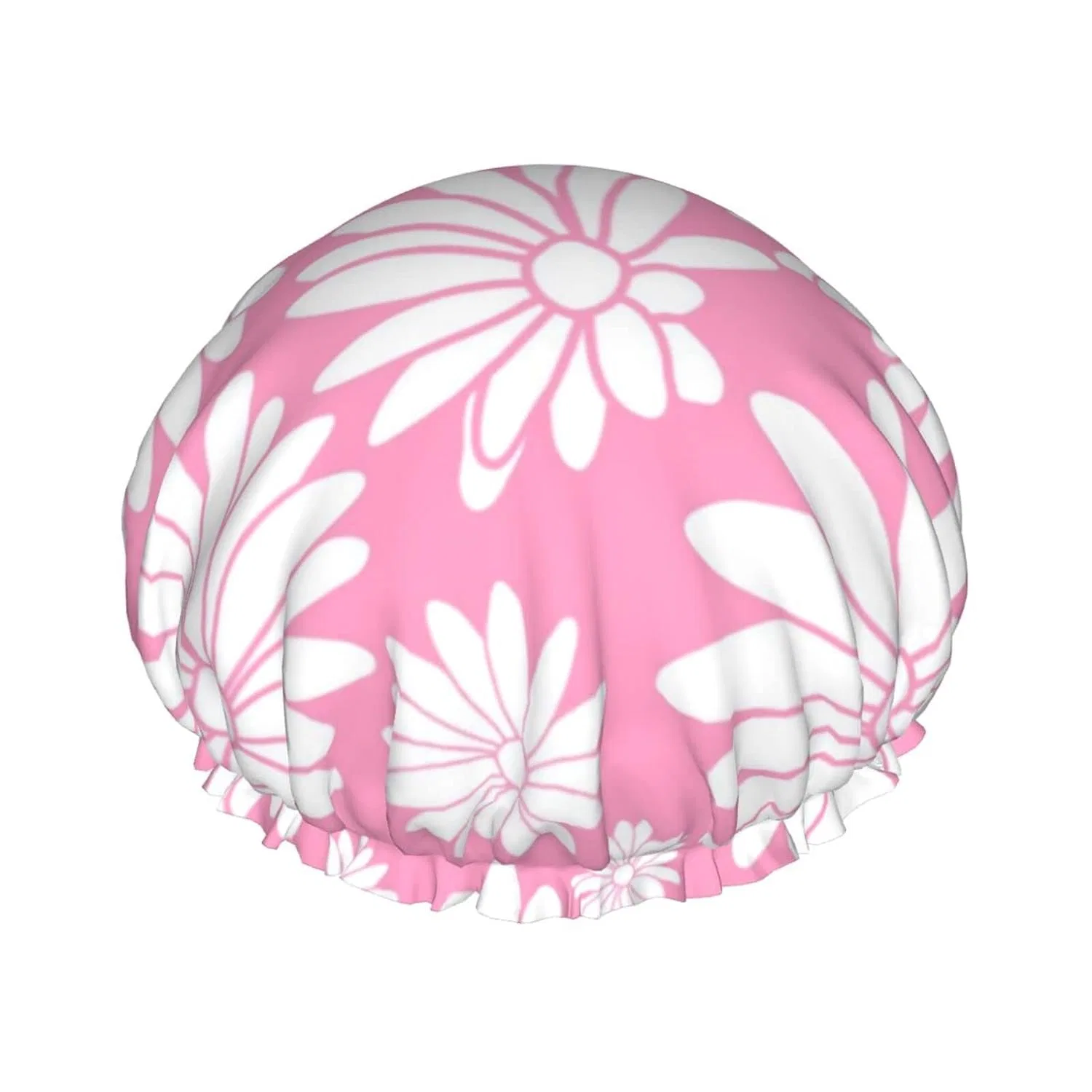 Шапочка для душа PanaRL, Двойной слой, Водонепроницаемая, 27 см, Pink White Margaret Flower Floral