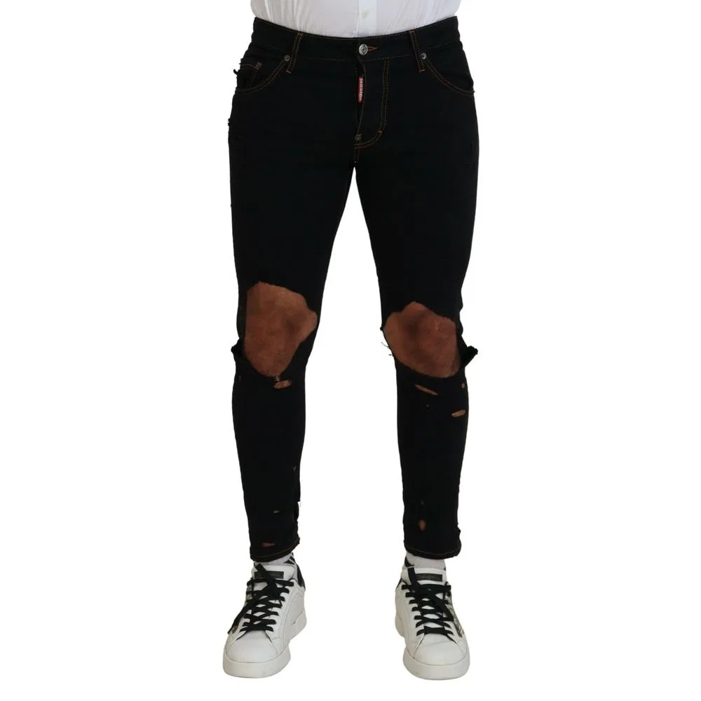 Мужские джинсы с потертостями, черные, Dsquared2, Black