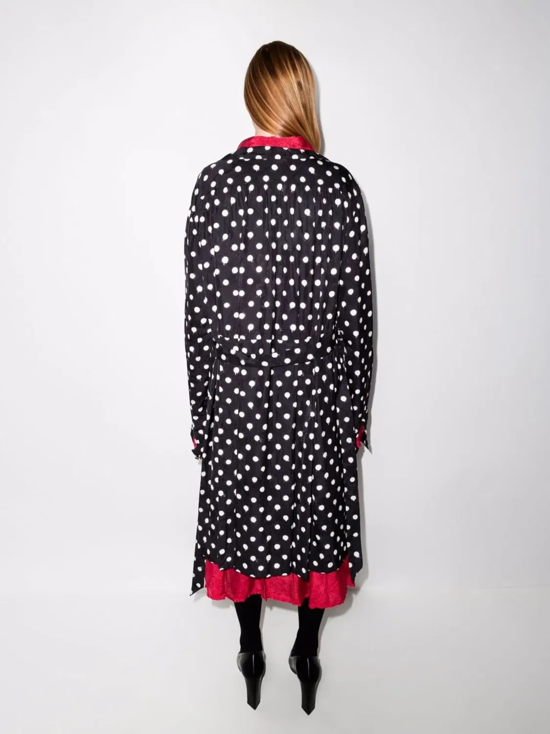 Реверсивное платье с поясом в горошек Balenciaga, черный