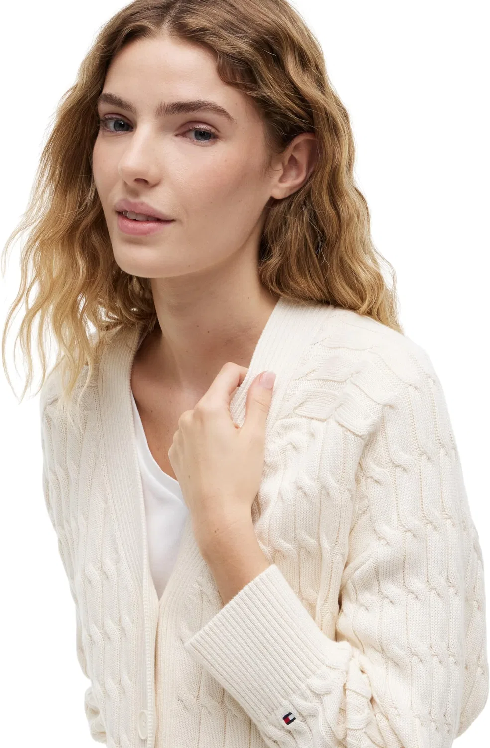 Женский свитер с V-образным вырезом Mid GG Cable Tommy Hilfiger, Yellow (Ivory Petal) — фото 3