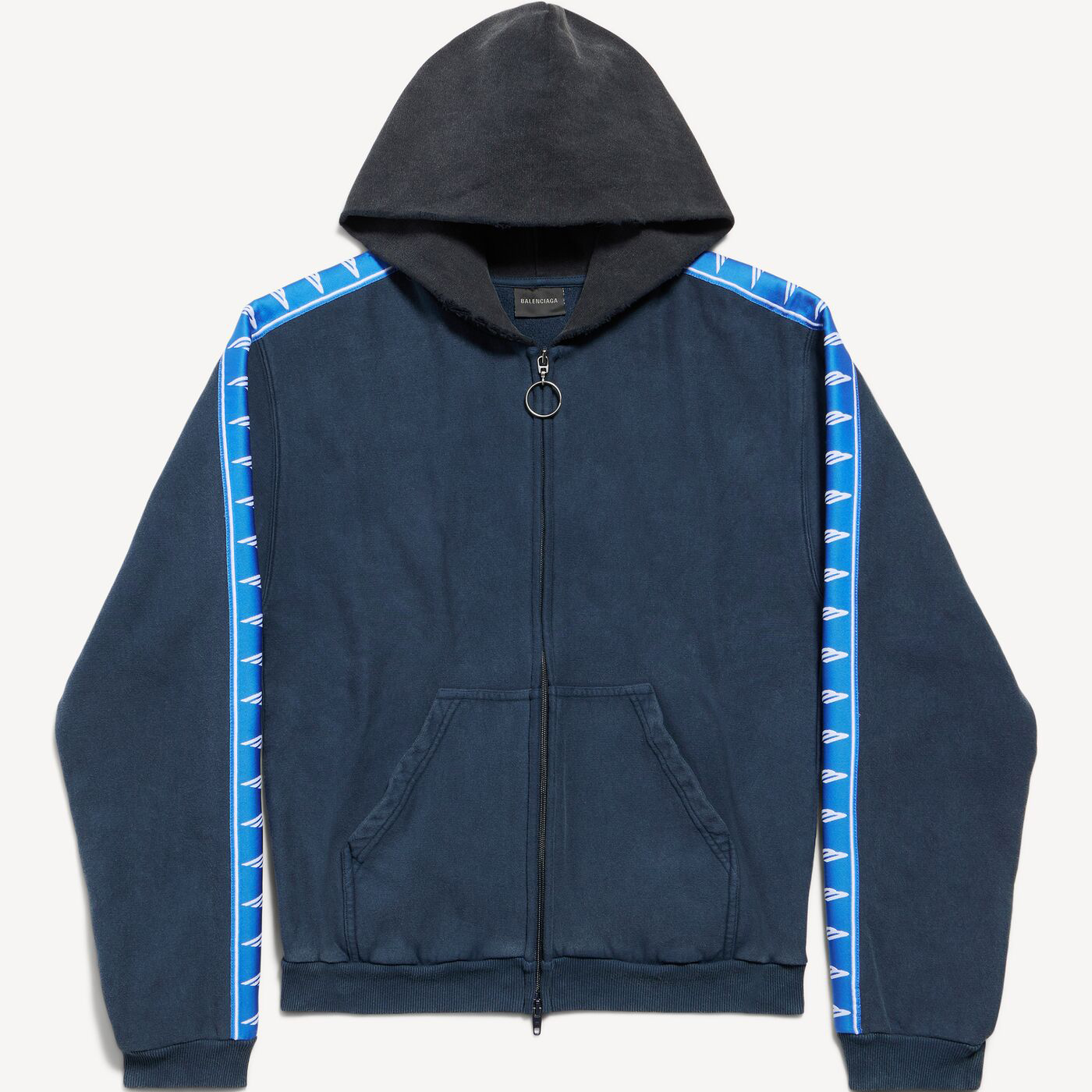 Толстовка Balenciaga Stripe Patched Hood Zip-Up, синий/черный/темно-синий