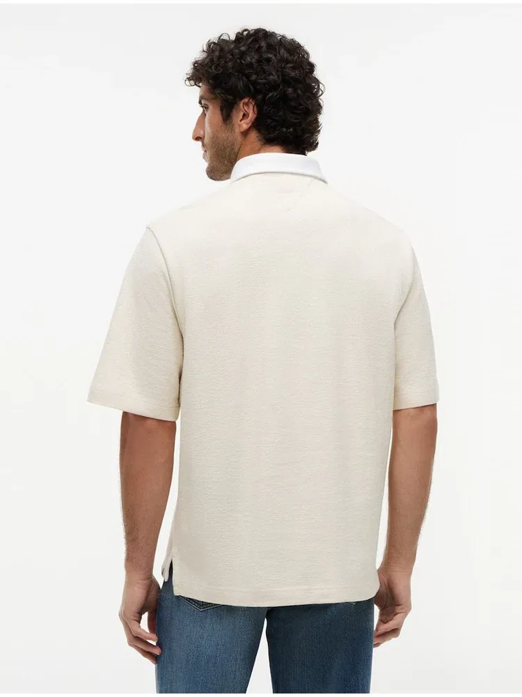Футболка-поло хлопковая кремовая Rugby Relaxed Fit TOMMY HILFIGER, Beige — фото 3