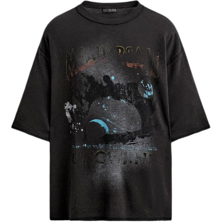 Мужская футболка с круглым вырезом, черная, ZARA, Black