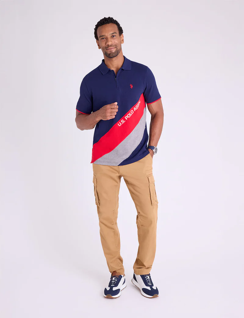 Футболка-поло U.S. Polo Assn Pique Color Block Zipper, темно-синий — фото 3