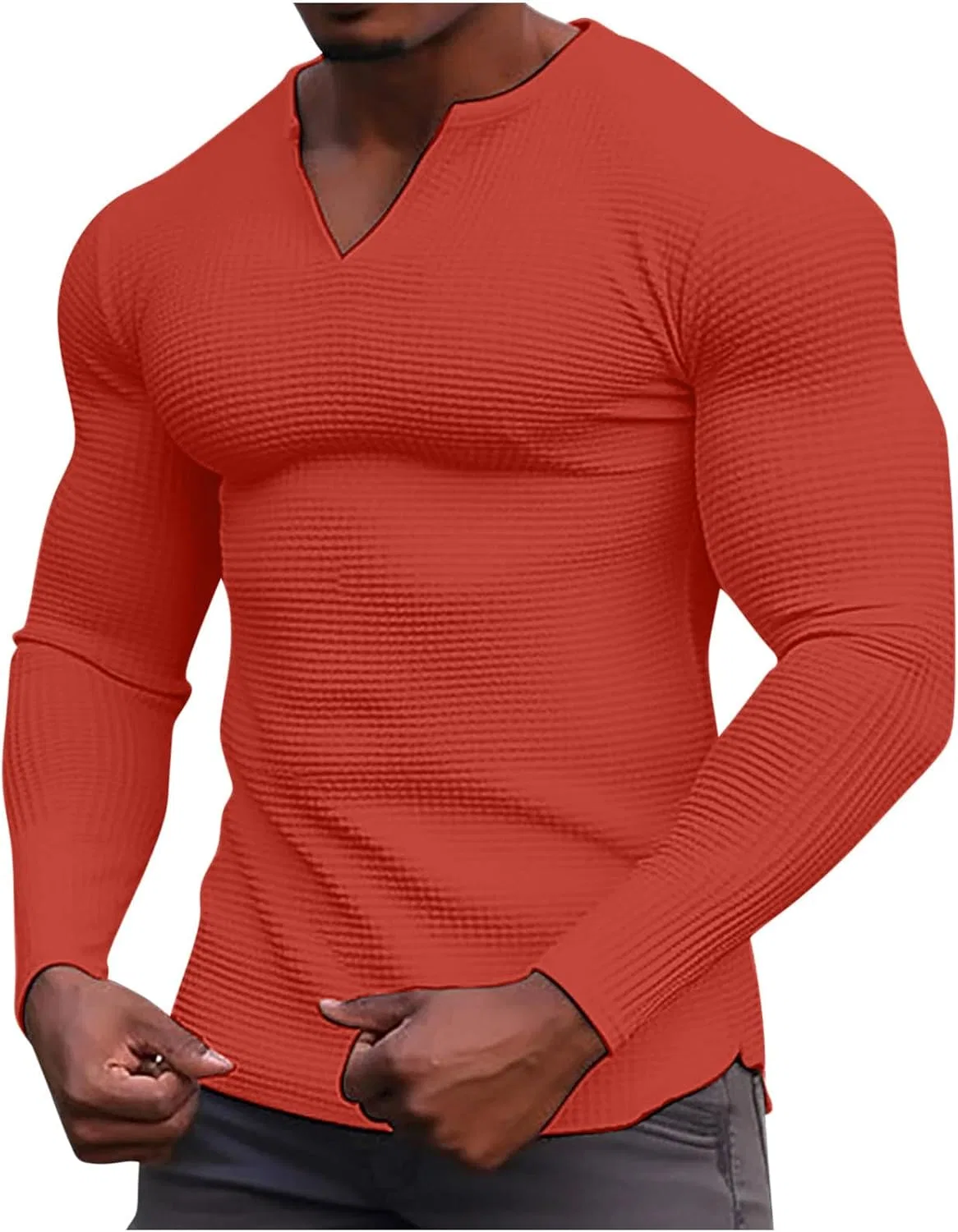 Мужская футболка с V-образным вырезом длинным рукавом Regular Fit, Orange