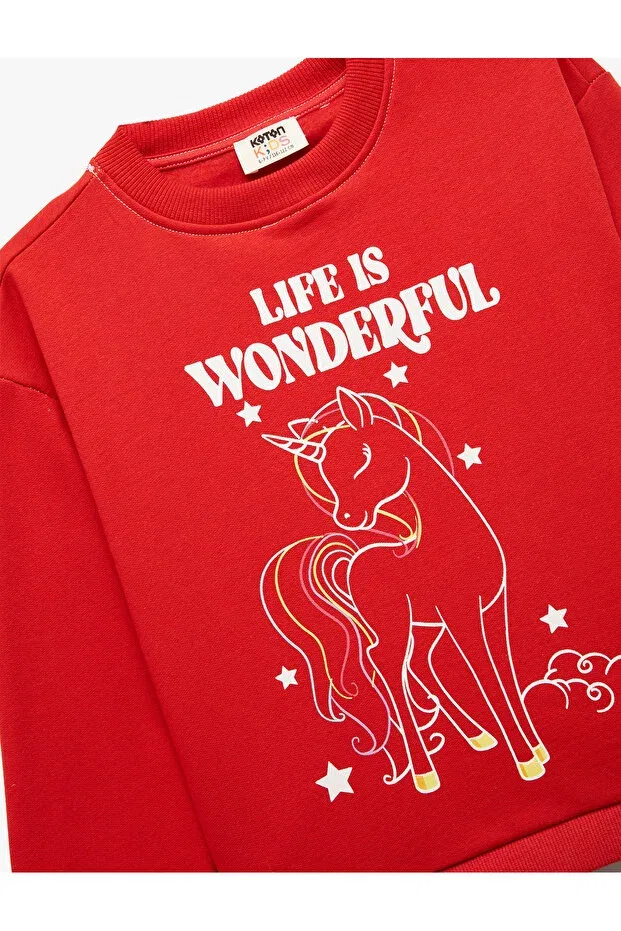 Детские свитшот для девочек с принтом Shardonlu Long Sleeve Crew Neck Cotton Unicorn Printed Koton, Red — фото 3