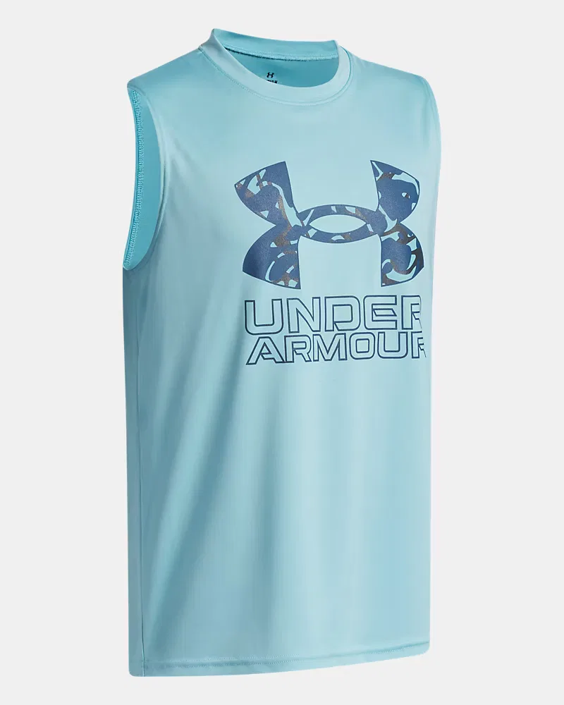 Майка для мальчиков влагоотводящая UA Tech Hybrid Print UnderArmour, Blue Haze/Wham Blue — фото 3