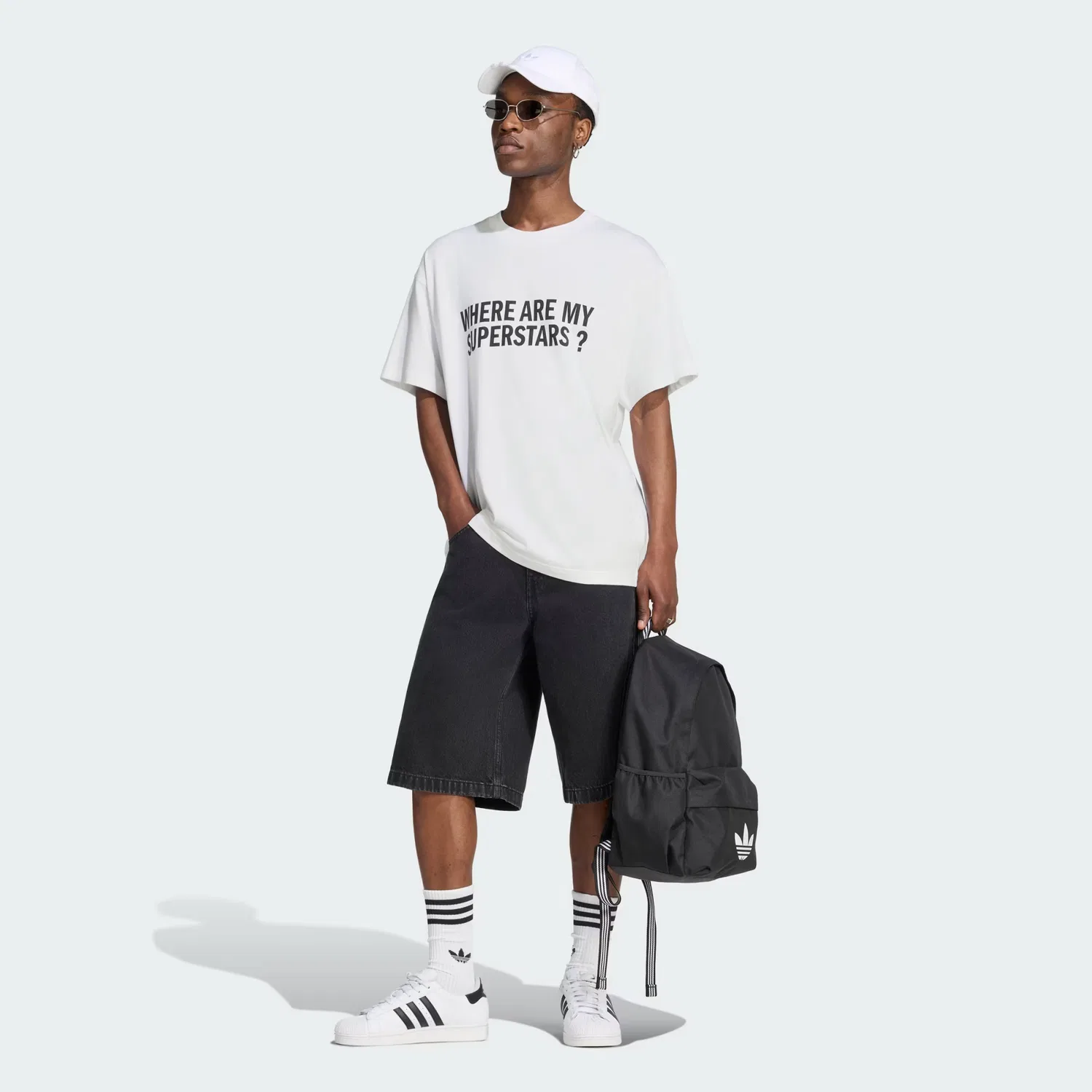 Мужская футболка с принтом Where Are My Superstars Adidas Originals, белая — фото 3