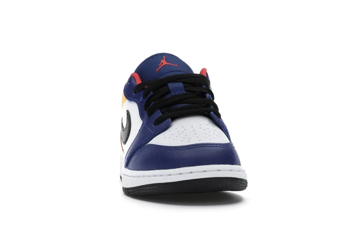 Детские кроссовки для мальчиков на липучке Jordan 1 Low Royal Yellow Jordan, White/Track Red-Deep Royal Blue — фото 2