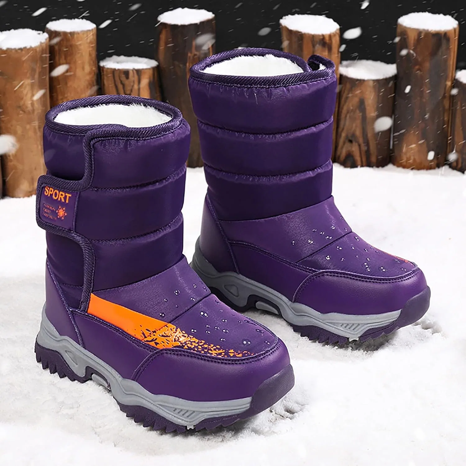 Детские зимние ботинки для девочек и мальчиков с принтом, модель Girls Boys Snow Boots, Purple — фото 4