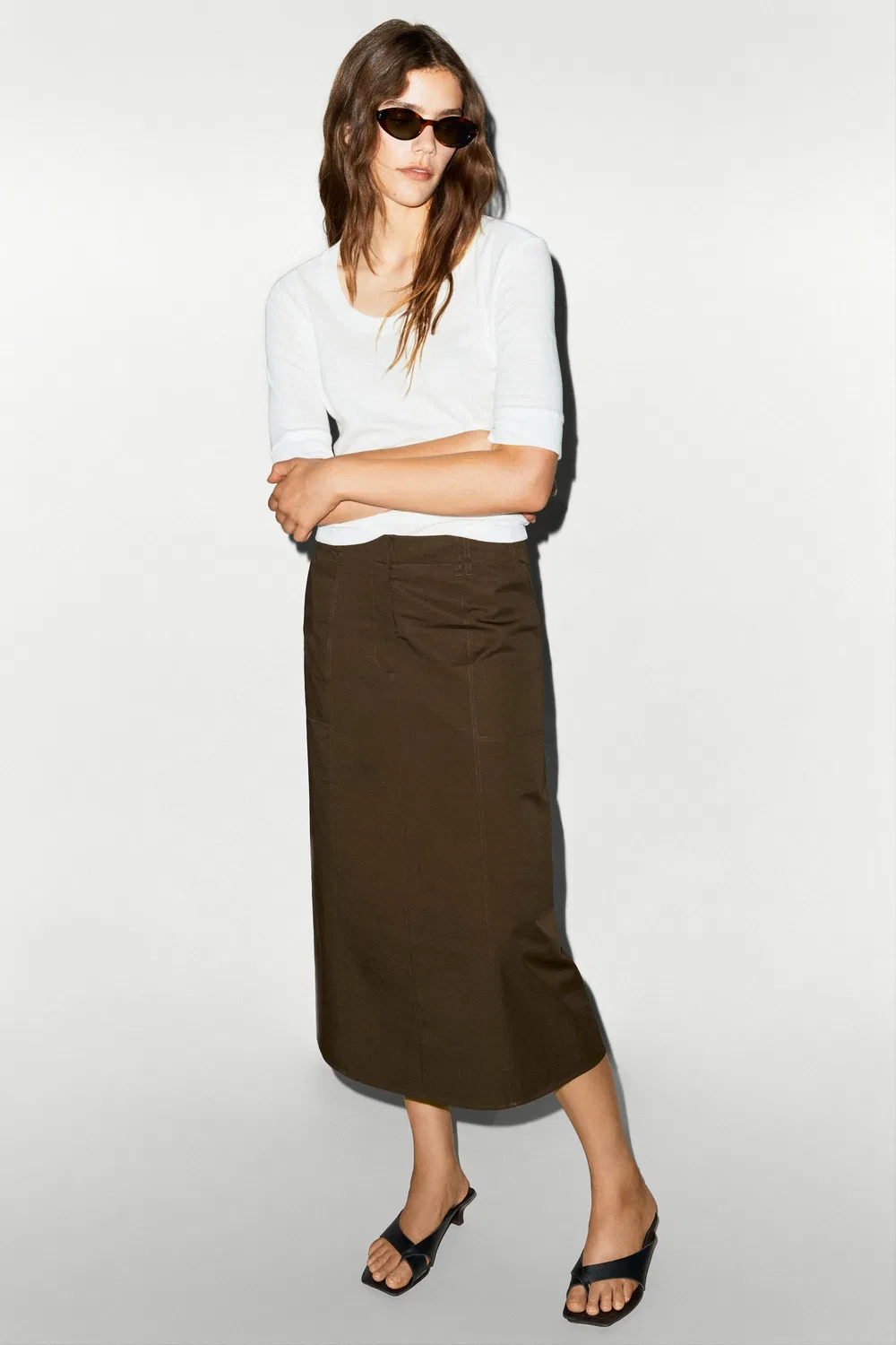 Футболка Massimo Dutti 100% Cotton Scoop Neck, кремовый — фото 4