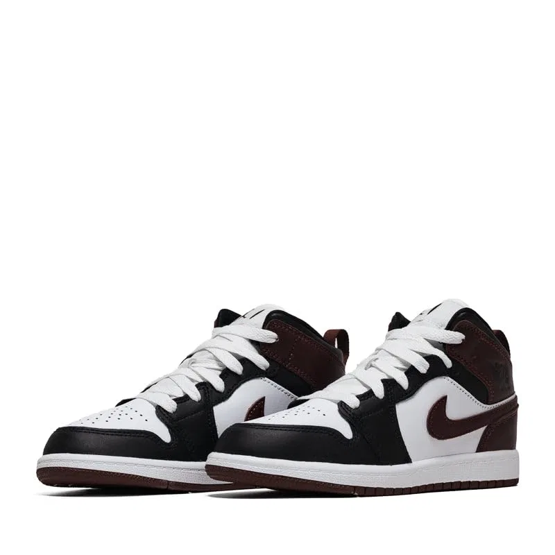Детские кроссовки для мальчиков с принтом Jordan 1 Mid SE PS 'Dark Pony' NIKE, White Dark Black Pony — фото 2