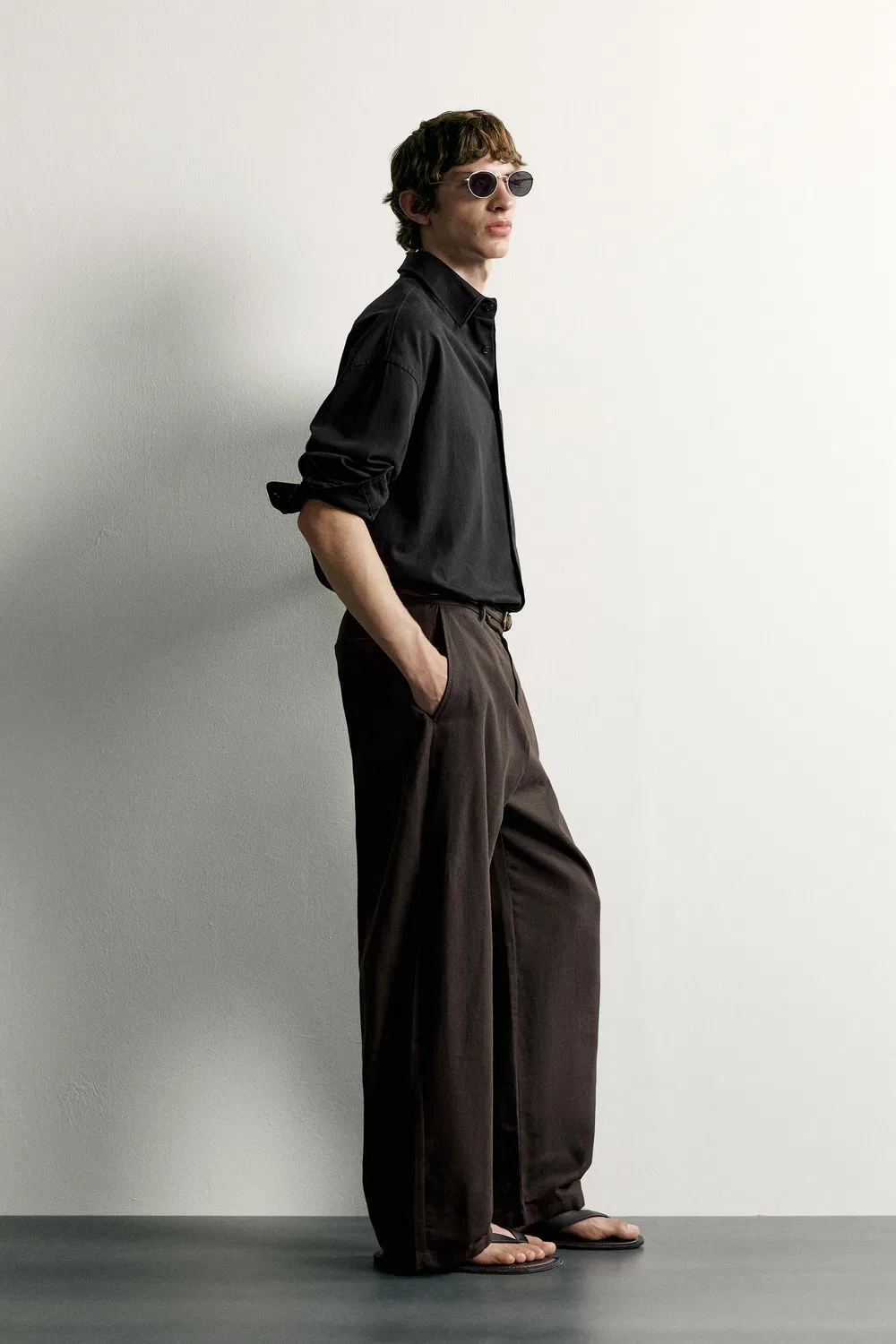 Брюки бочкообразного кроя ZARA, Chocolate brown — фото 4