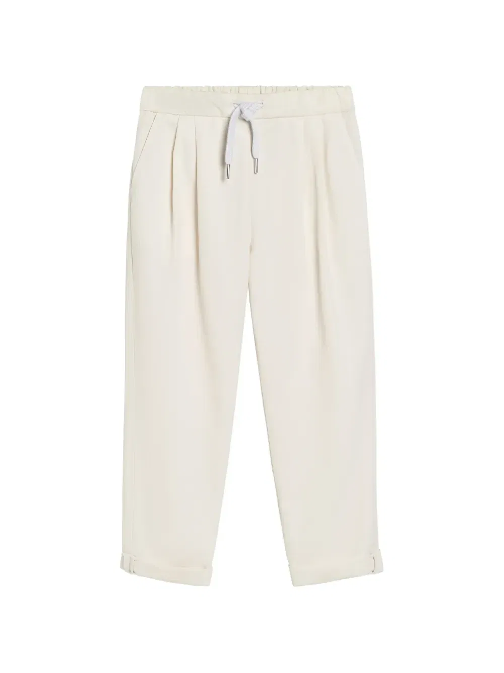 Габардиновые брюки с кулиской и складками Brunello Cucinelli Kids, бежевый
