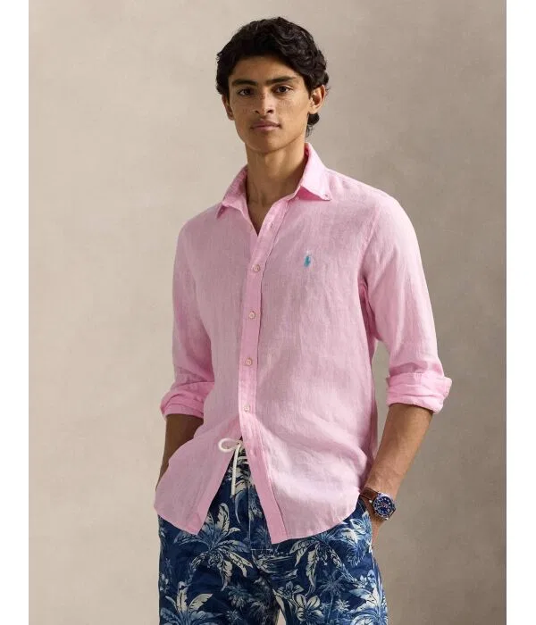 Мужская льняная рубашка с длинным рукавом Custom Fit Polo Ralph Lauren, Rosa