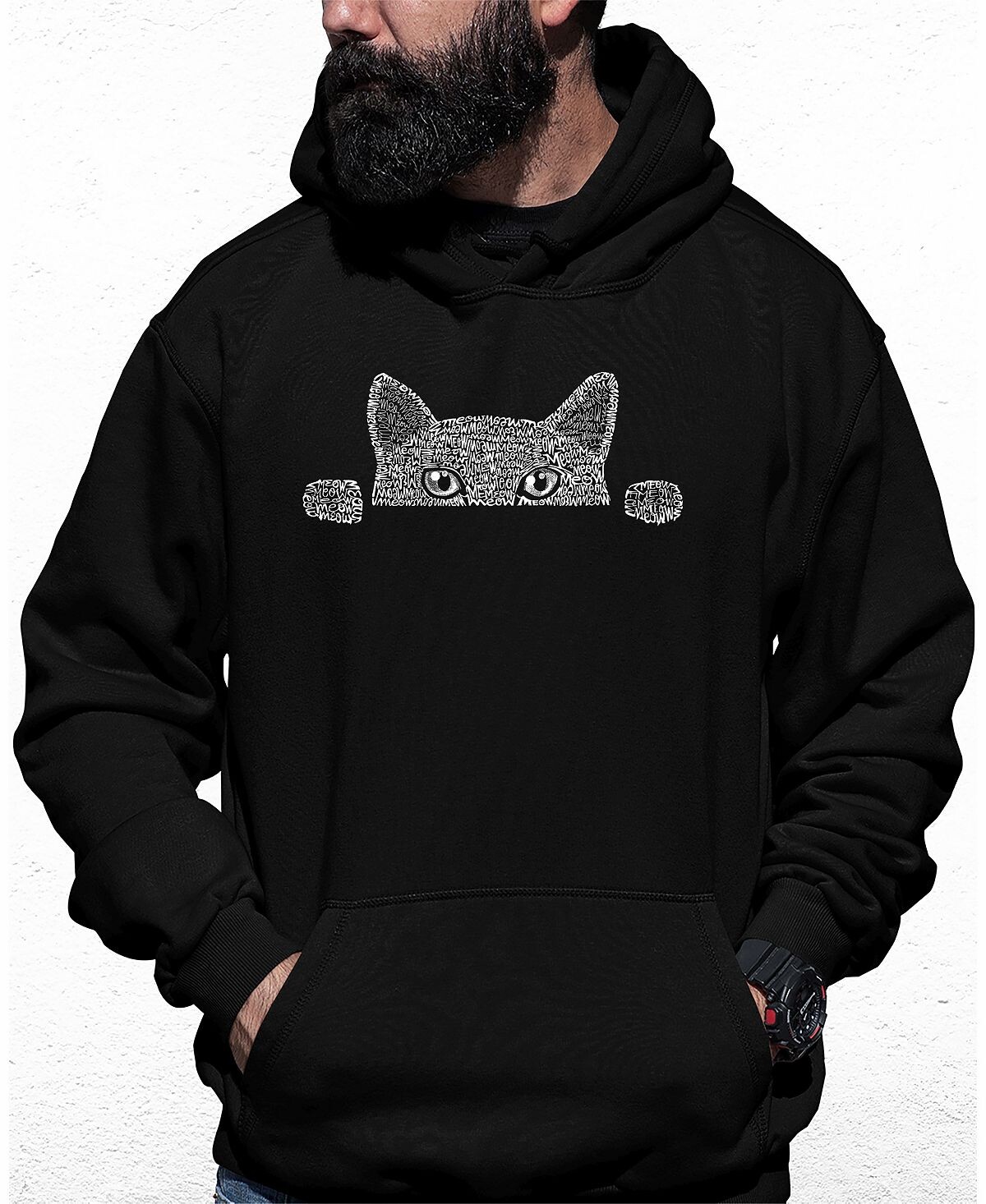 

Мужская толстовка с капюшоном peeking cat word art LA Pop Art, черный