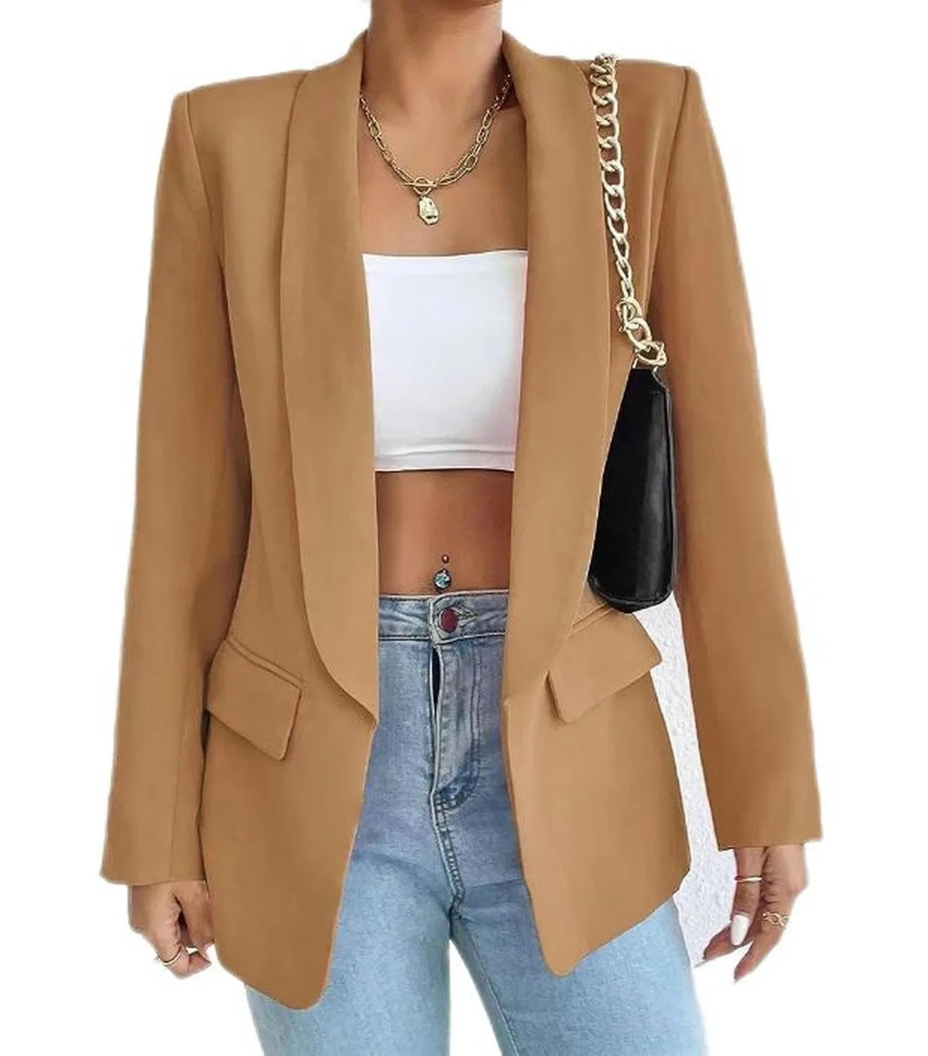 Женское пальто с лацканами Small-Caramel, Caramel Color