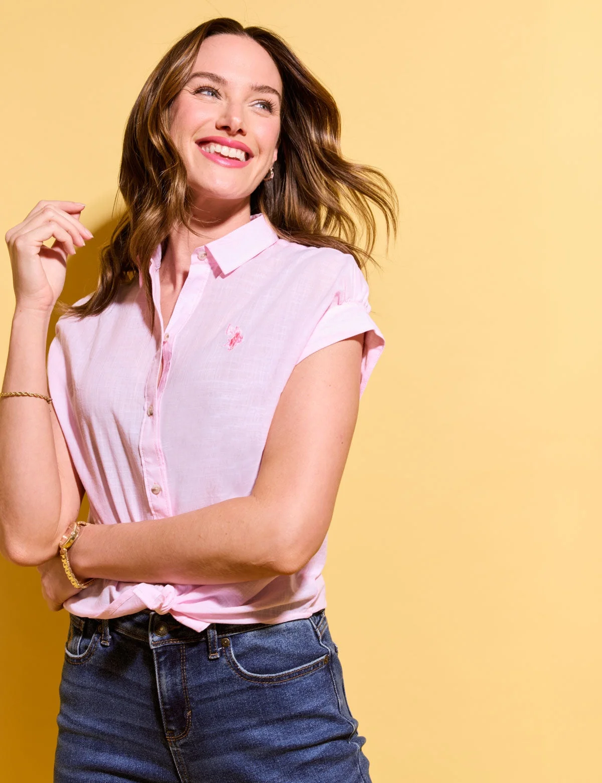 Женский топ U.S. Polo Assn. Shirred Dolman, розовый — фото 3