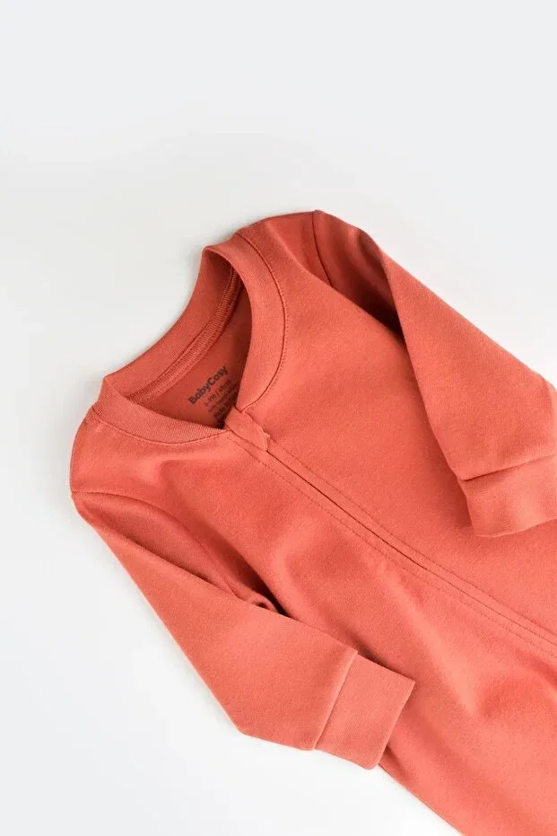 Детский комбинезон на молнии хлопковый Organic Cotton Baby Zippered Jumpsuit Generic Brands, Cinnamon — фото 3