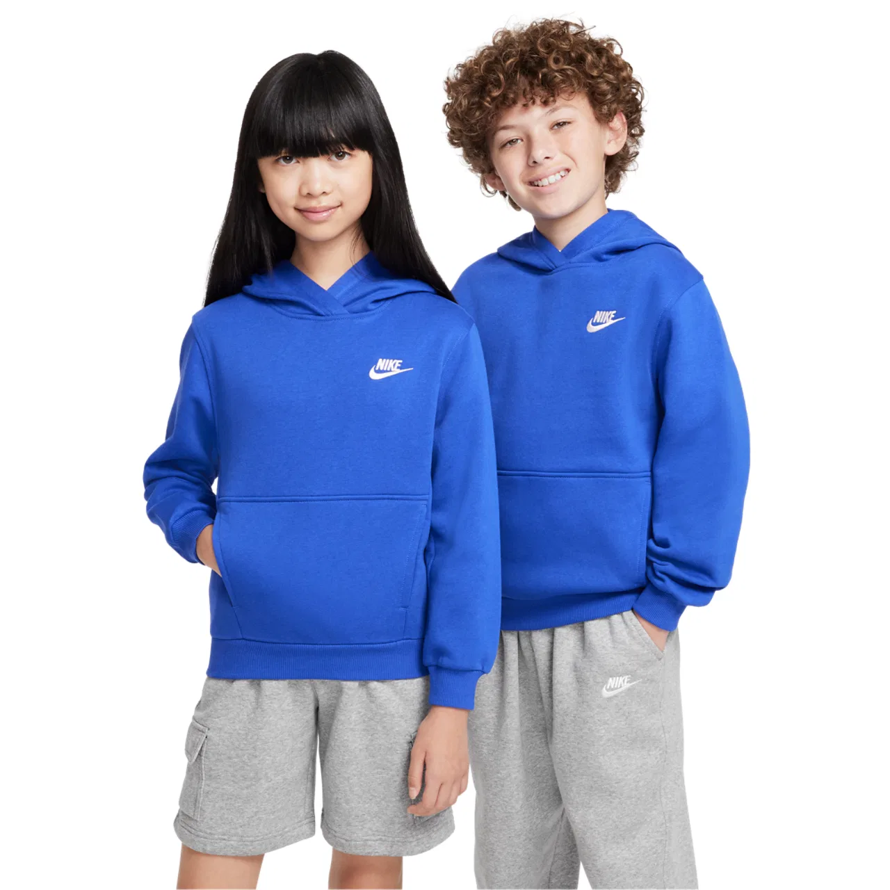 Детское худи с капюшоном и передним карманом NSW Club LBR Fleece Nike, Game Royal White