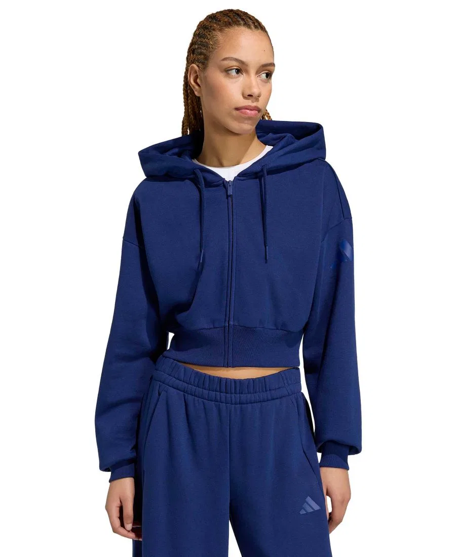 Женская куртка-худи на молнии с капюшоном из флиса Essentials Contemporary Full-Zip Hooded Jacket adidas, Dark Blue