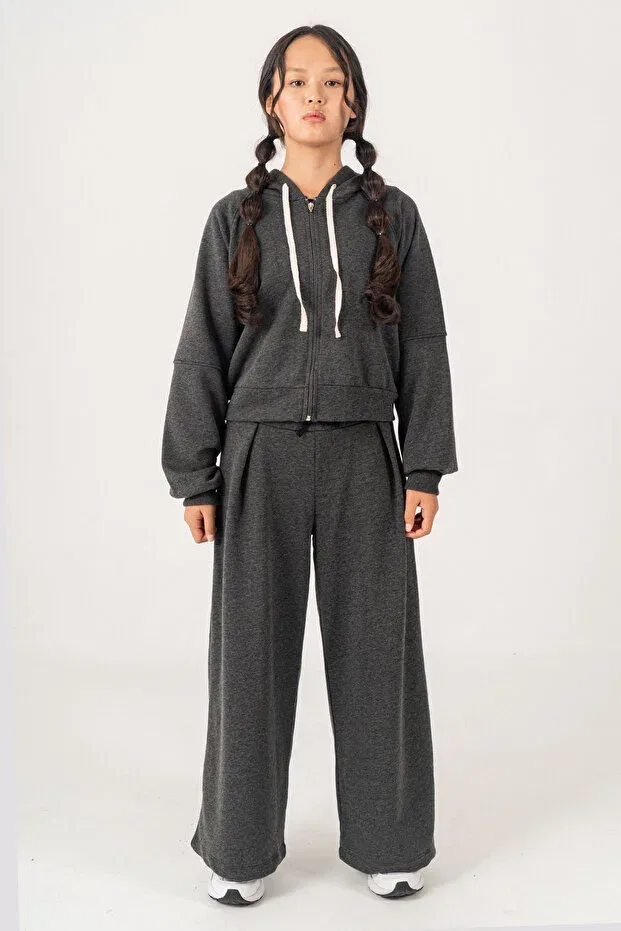 Детский спортивный комплект для мальчиков с капюшоном Oversized cut hooded girls' tracksuit set- 26k 6502 Kinderos, Gray — фото 4