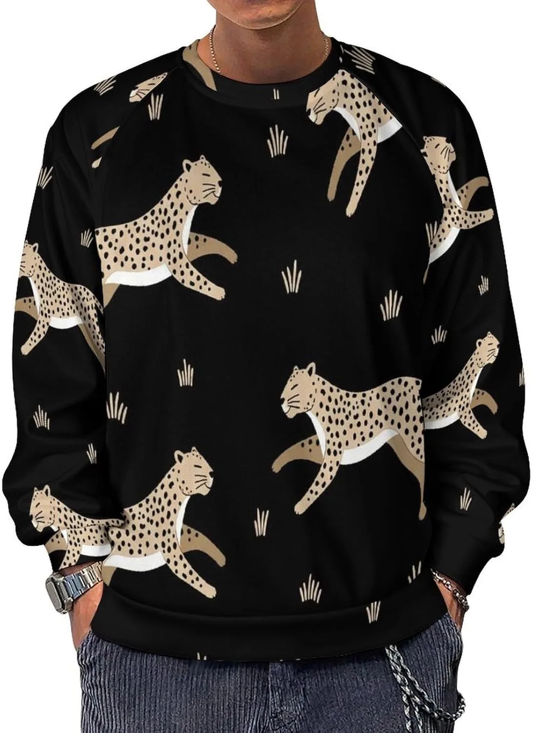 

Толстовка с принтом Cartoon Crocodile, Crewneck Pullover для мужчин (Big & Tall)