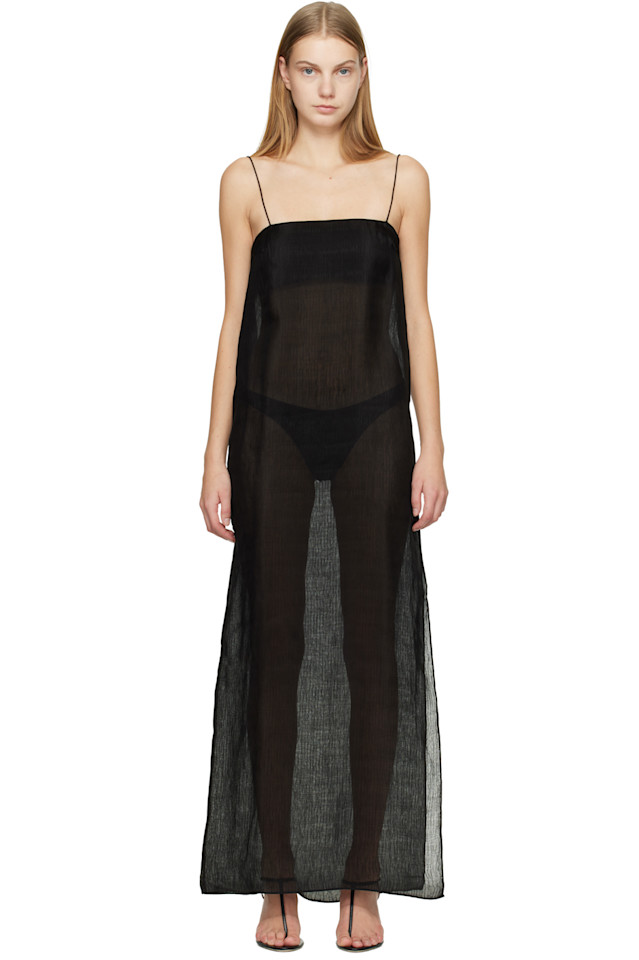 

Прозрачное платье-макси на бретельках Matteau, черный