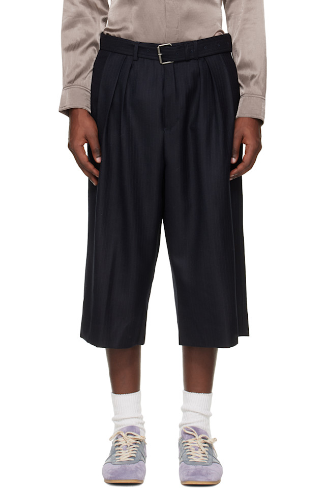 

Шорты из легкой шерсти с поясом Dries Van Noten, темно-синий