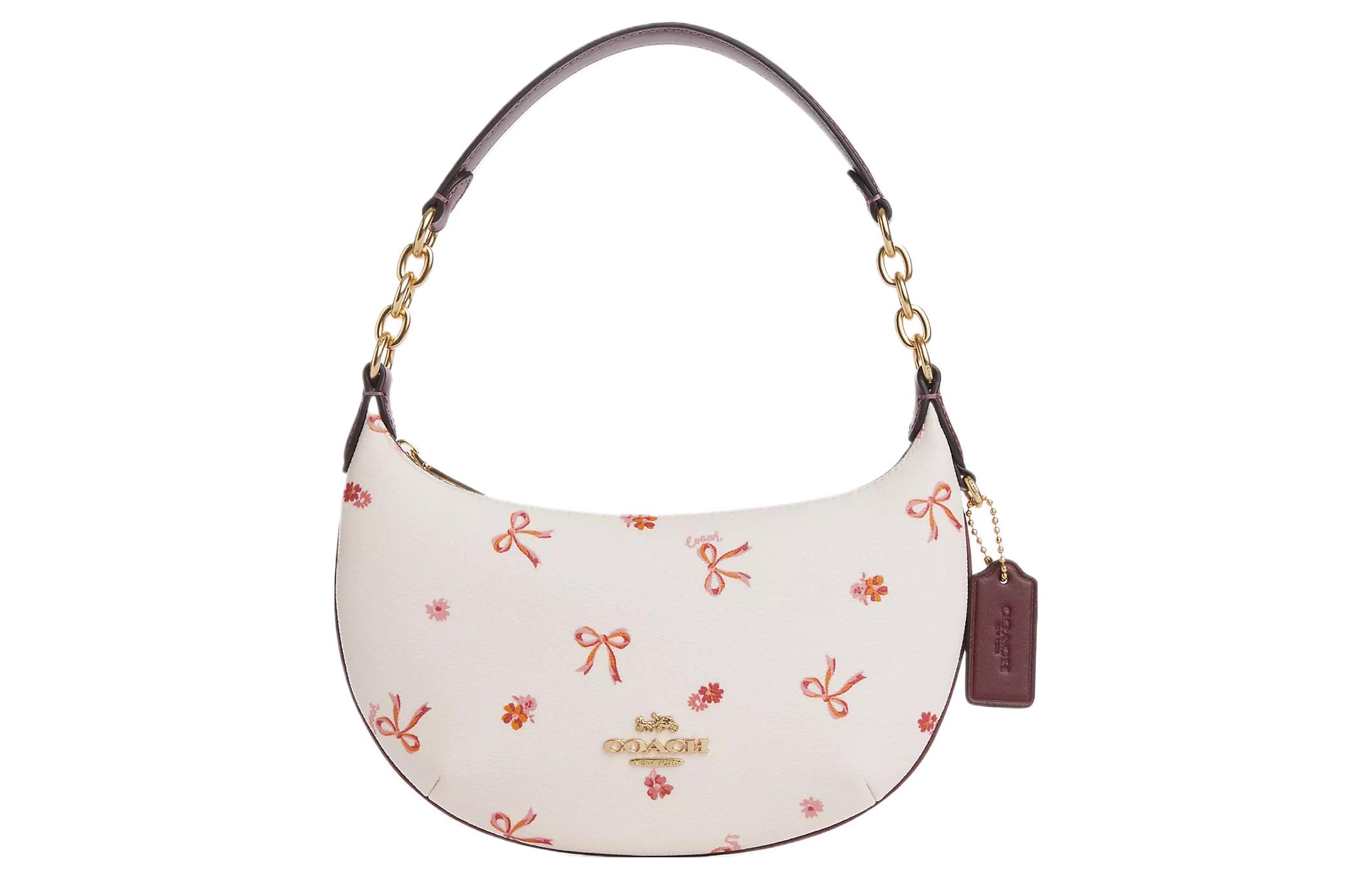 

Сумка Payton Canvas With Leather Crescent через плечо женская Coach меловая и бордовая мультиколор