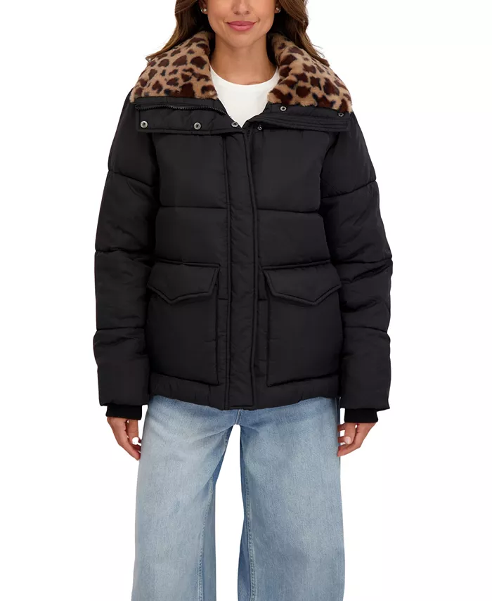 

Женская пуховик с воротником из искусственного меха Sebby Collection, черный