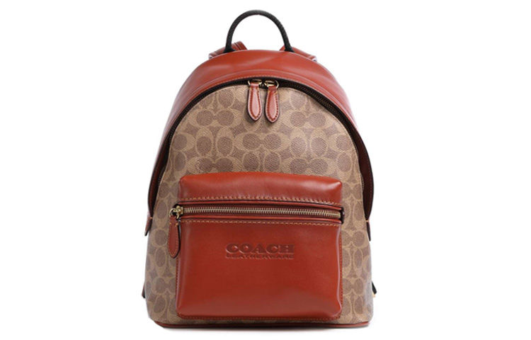 

Charter Canvas With Leather Рюкзак Средний Размер Женский Красно-Коричневый и Хаки COACH