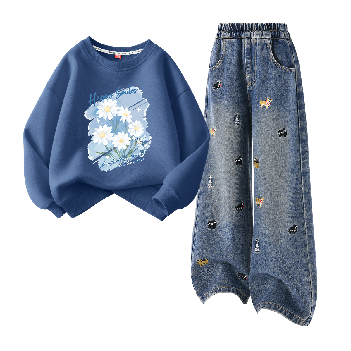 Детская повседневная спортивная одежда Disney, Di Lifting Eye K Pink+Solid Color Denim Blue — фото 2