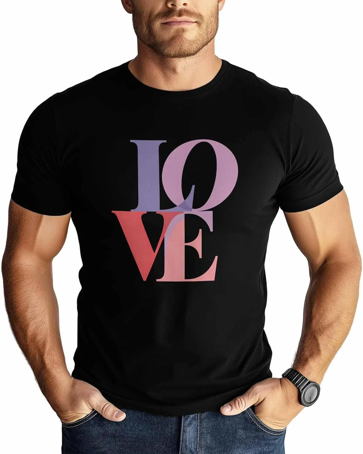 

Футболка для мужчин Love Crew Neck, хлопок, короткий рукав, тема Дня святого Валентина NITBANLA